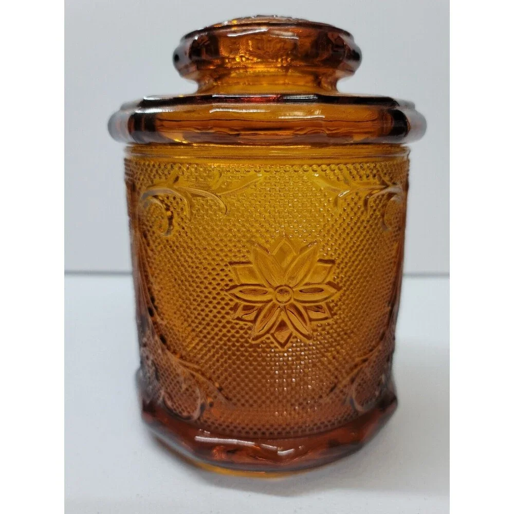 Tiara Indiana Sandwich Glass Amber Canister with Lid Medium Vintage
